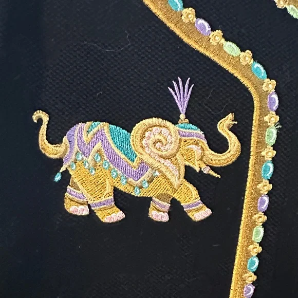 Bob Mackie Black Blazer with Gold and Multicolor Elephant Embroidery - Picture 3 of 6